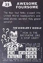 Front and back of cards number 22 and 37 of the Topps Riddlers Riddle set